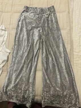 Banana Republic Silver Wide-Leg Crushed Velvet Pants